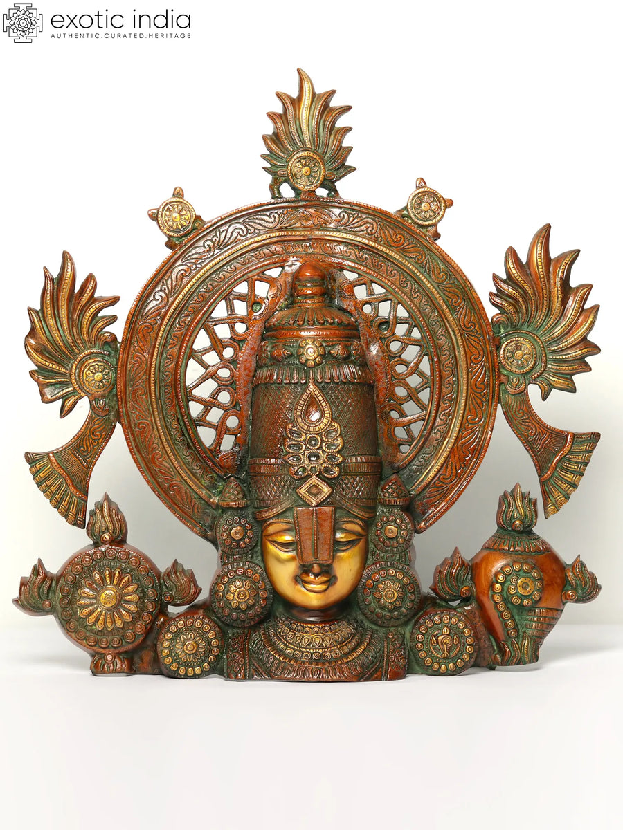 22" Lord Perumal Venkateshvara Brass Bust Wall Hanging