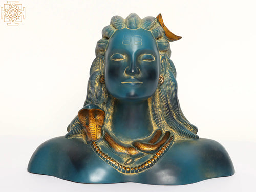12" Brass Adiyogi Shiva Bust Statue for Home Decor
