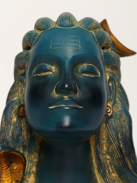 12" Brass Adiyogi Shiva Bust