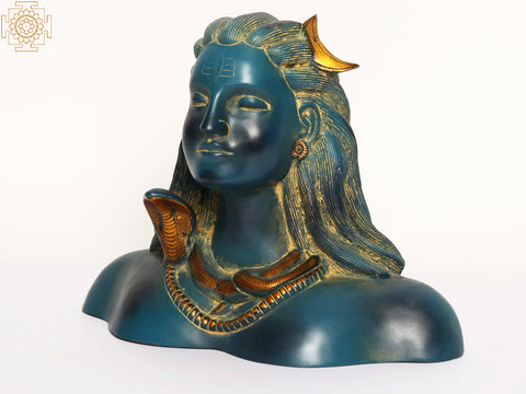 12" Brass Adiyogi Shiva Bust