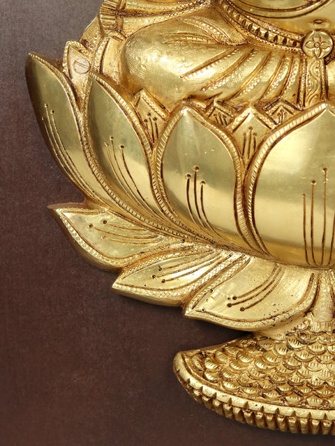 47" Lord Ganesha Seated On Lotus in Brass | Wooden Wall Hanging Frame