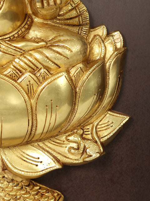 47" Lord Ganesha Seated On Lotus in Brass | Wooden Wall Hanging Frame