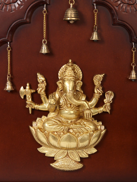 48" Ganesha and Lakshmi in Brass | Wooden Wall Hanging Frame