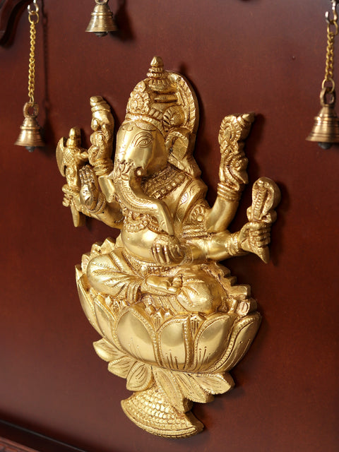 48" Ganesha and Lakshmi in Brass | Wooden Wall Hanging Frame