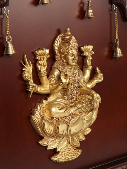 48" Ganesha and Lakshmi in Brass | Wooden Wall Hanging Frame
