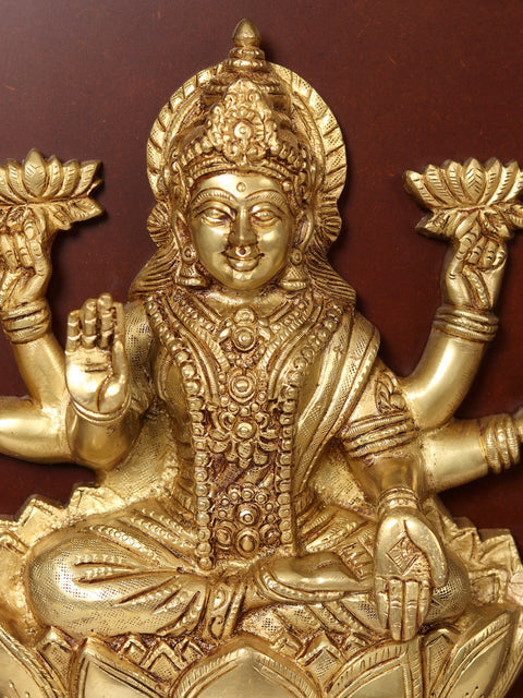 48" Ganesha and Lakshmi in Brass | Wooden Wall Hanging Frame