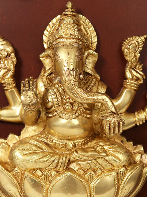 48" Ganesha and Lakshmi in Brass | Wooden Wall Hanging Frame