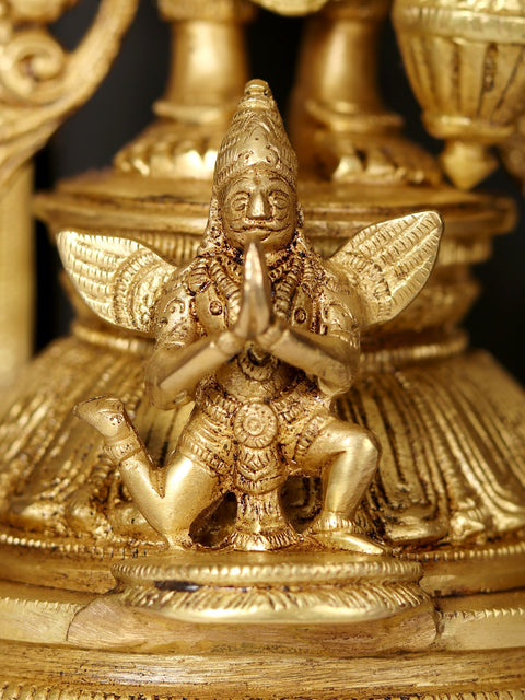 27" Four Armed Standing Vishnu In Brass | Wooden Wall Hanging Frame