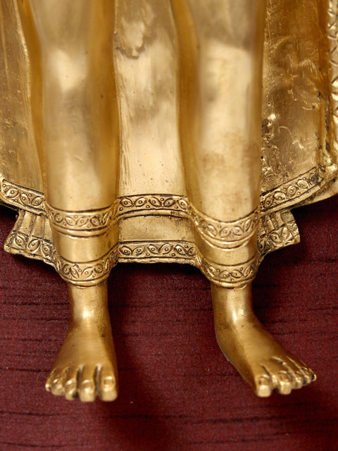 31" Standing Gautam Buddha in Brass | Wooden Wall Hanging Frame