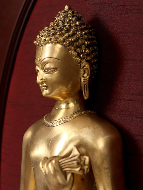 31" Standing Gautam Buddha in Brass | Wooden Wall Hanging Frame