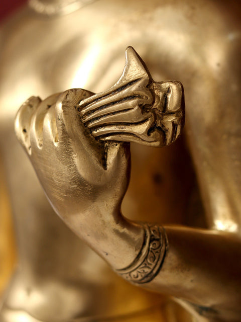 31" Standing Gautam Buddha in Brass | Wooden Wall Hanging Frame