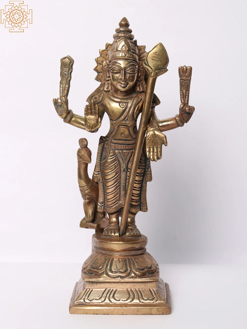 8" Brass Karttikeya Statue for Hindu Pooja Handmade