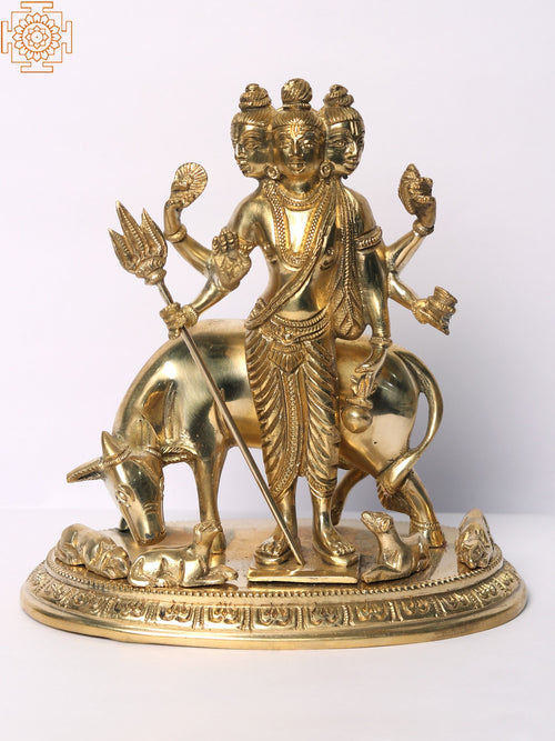 7" Lord Dattatreya Trimurti Handmade Brass Statue