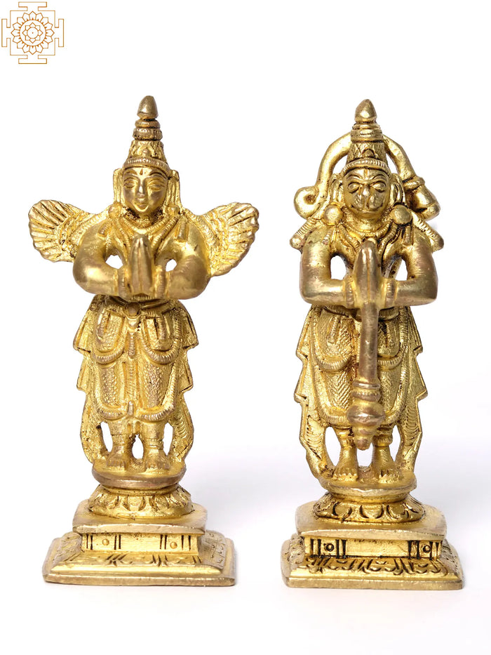 4" Small Lord Hanuman and Lord Garuda | Brass Statue