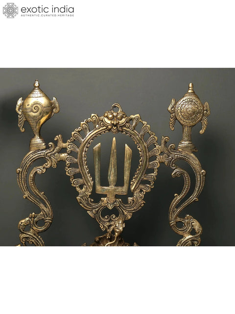 19" Lord Vishnu Seated on Sheshnaag with Devotee Brass Wall Hanging