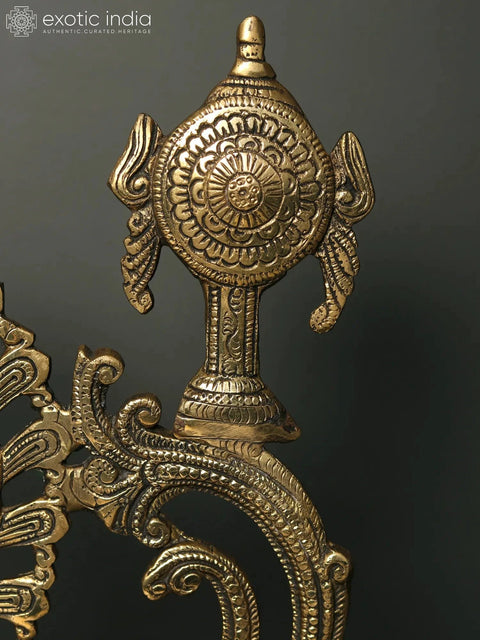 19" Lord Vishnu Seated on Sheshnaag with Devotee Brass Wall Hanging