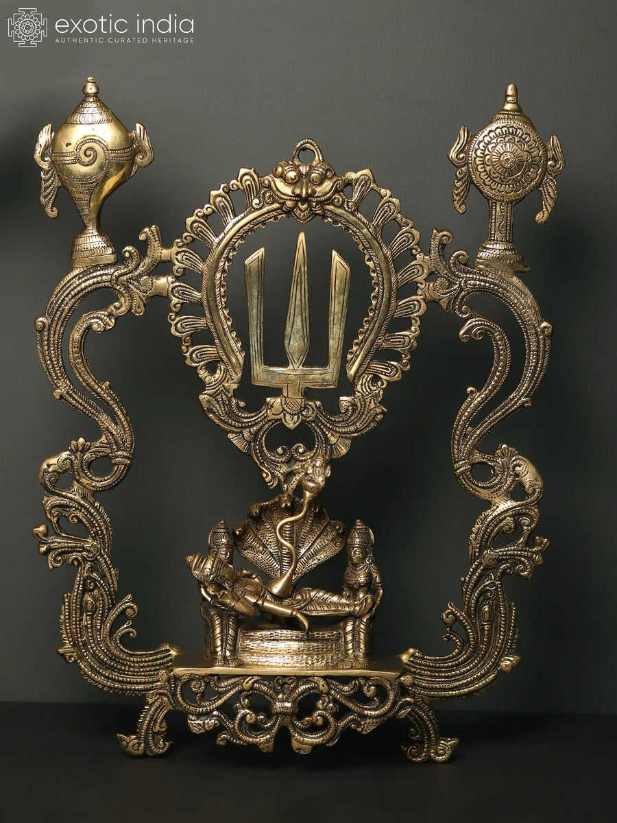 19" Lord Vishnu on Sheshnaag Brass Wall Hanging for Pooja