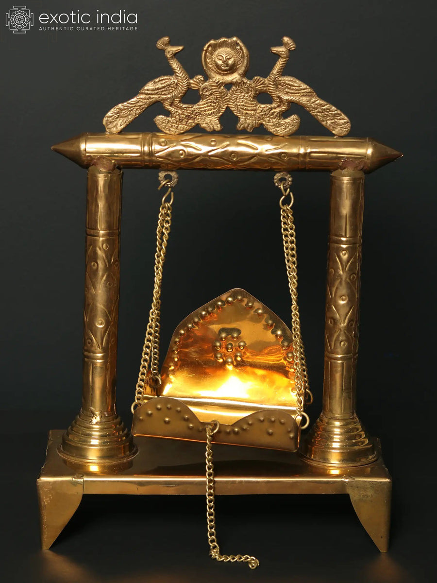 14" Brass Peacock Sun Jhoola Swing Idol for Pooja