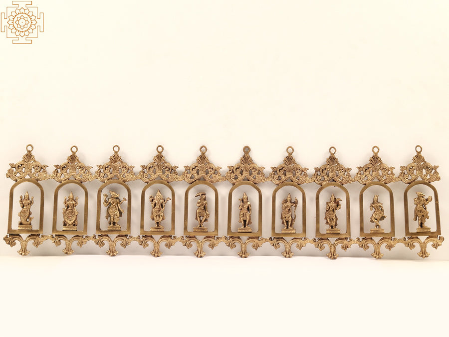 43" Dashavatara Ten Incarnations Vishnu Brass Wall Hanging