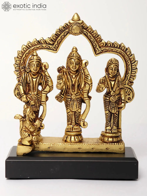 Small Brass Rama Darbar Statue on Wooden Base