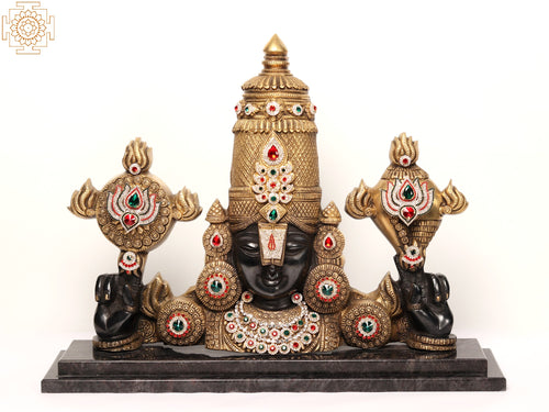 22" Brass Tirupati Balaji Statue with Granite Base and Stone Work