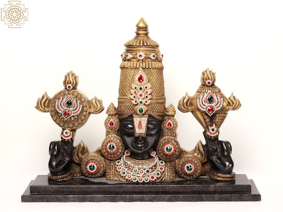 22" Brass Tirupati Balaji Statue with Granite Base and Stone Work
