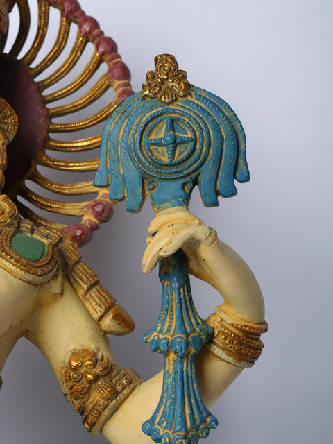 18" Brass Chaturbhuja Venugopal (Krishna) Bust on Wooden Base