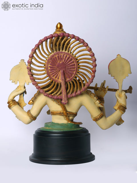 18" Brass Chaturbhuja Venugopal (Krishna) Bust on Wooden Base
