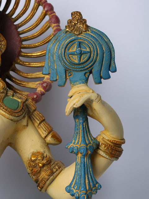 18" Brass Chaturbhuja Venugopal (Krishna) Bust on Wooden Base