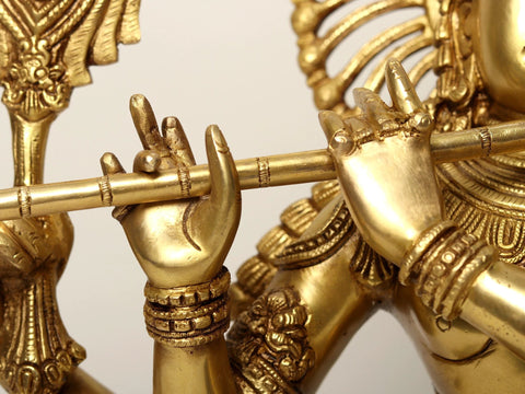 18" Brass Chaturbhuja Venugopal (Krishna) Bust on Wooden Base