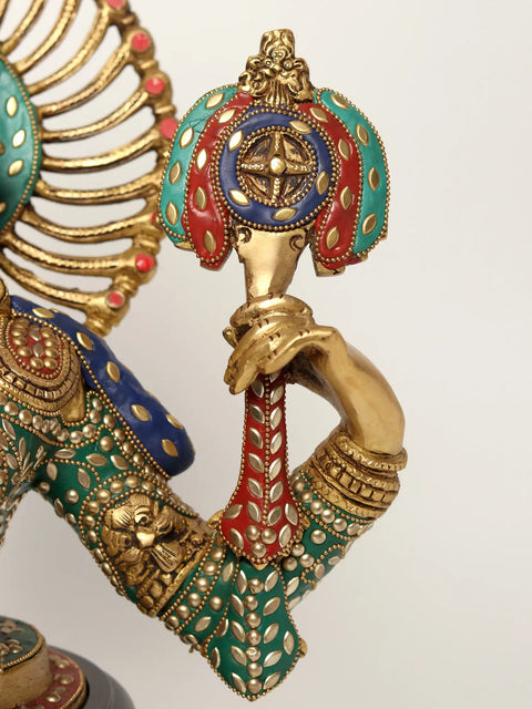 18" Chaturbhuja Venugopal (Krishna) Bust on Wooden Base | Brass with Inlay Work