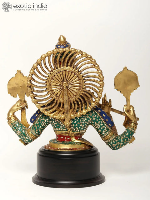 18" Chaturbhuja Venugopal (Krishna) Bust on Wooden Base | Brass with Inlay Work