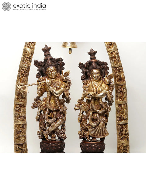 36" Radha-Krishna Within An Aureole Engraved With Krishnaleela Episodes