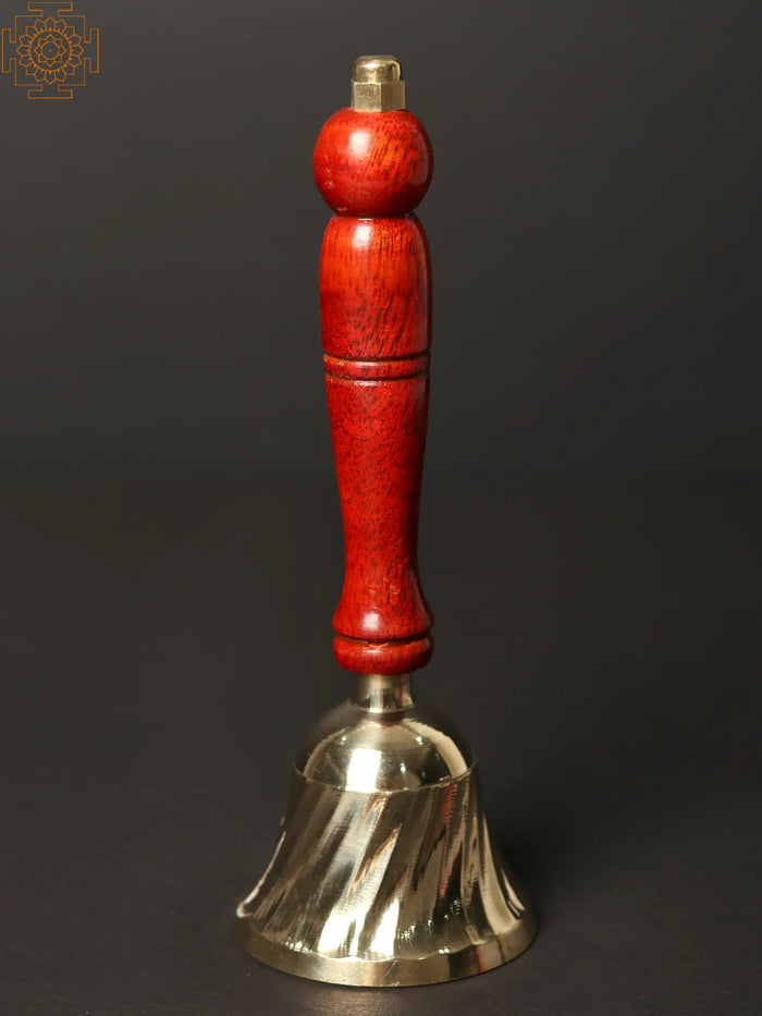 Designer Brass Puja Bell with Wood Handle