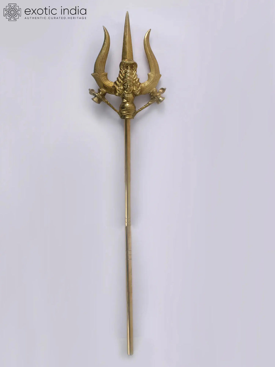 54" Brass Shiva Trident with Parvati Idol Statue