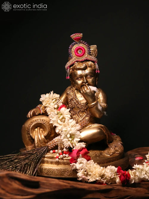 10" Baby Krishna Butter Thief Handmade Brass Statue