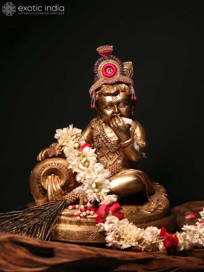 10" Baby Krishna Butter Thief Handmade Brass Statue