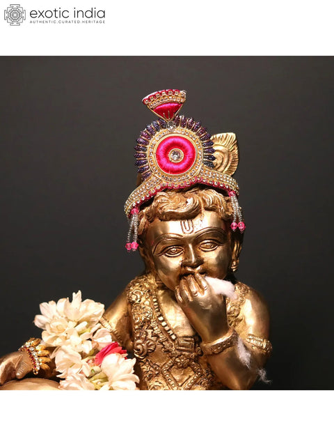 10" Baby Krishna - The Butter Thief | Brass Statue