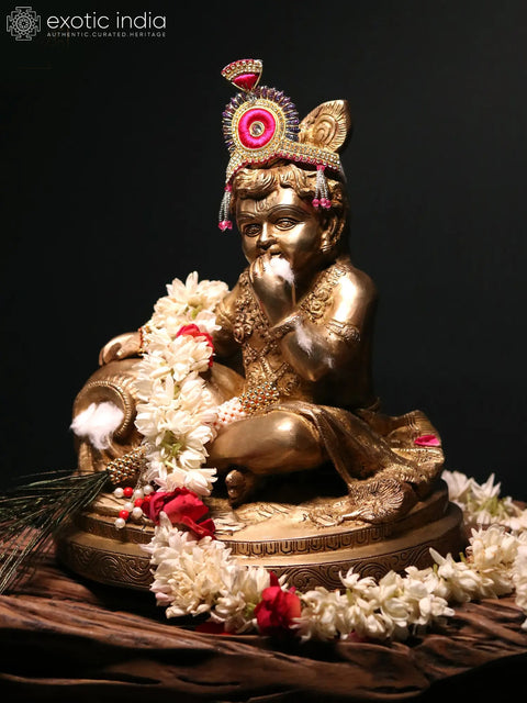 10" Baby Krishna - The Butter Thief | Brass Statue