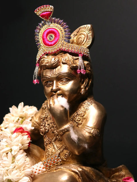 10" Baby Krishna - The Butter Thief | Brass Statue
