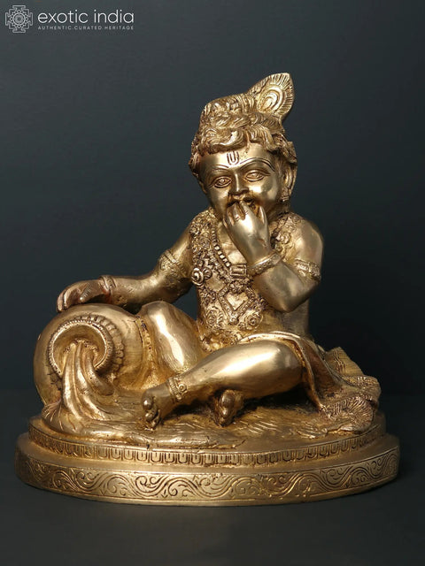 10" Baby Krishna - The Butter Thief | Brass Statue