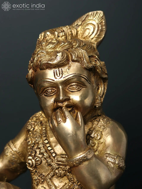 10" Baby Krishna - The Butter Thief | Brass Statue