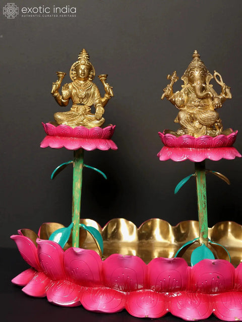 20" Lakshmi Ganesha Saraswati on Lotus Base | Sacred Home Statue