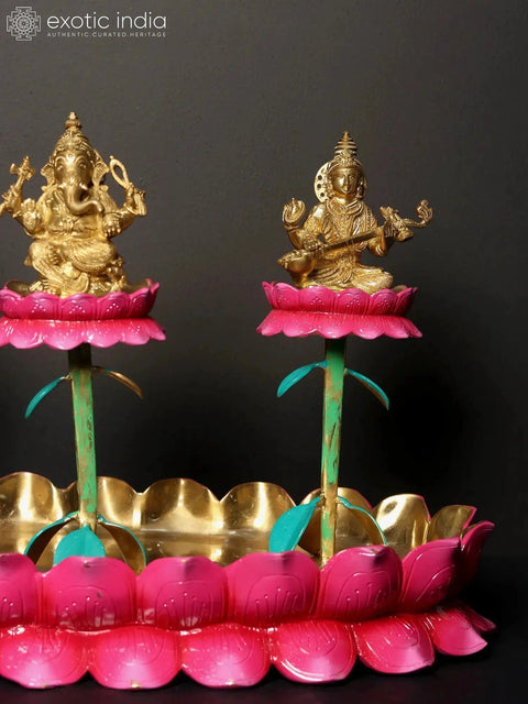 20" Lakshmi Ganesha Saraswati on Lotus Base | Sacred Home Statue