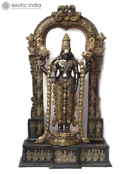 86" Tirupati Balaji Venkateshvara Brass Statue with Kirtimukha Throne