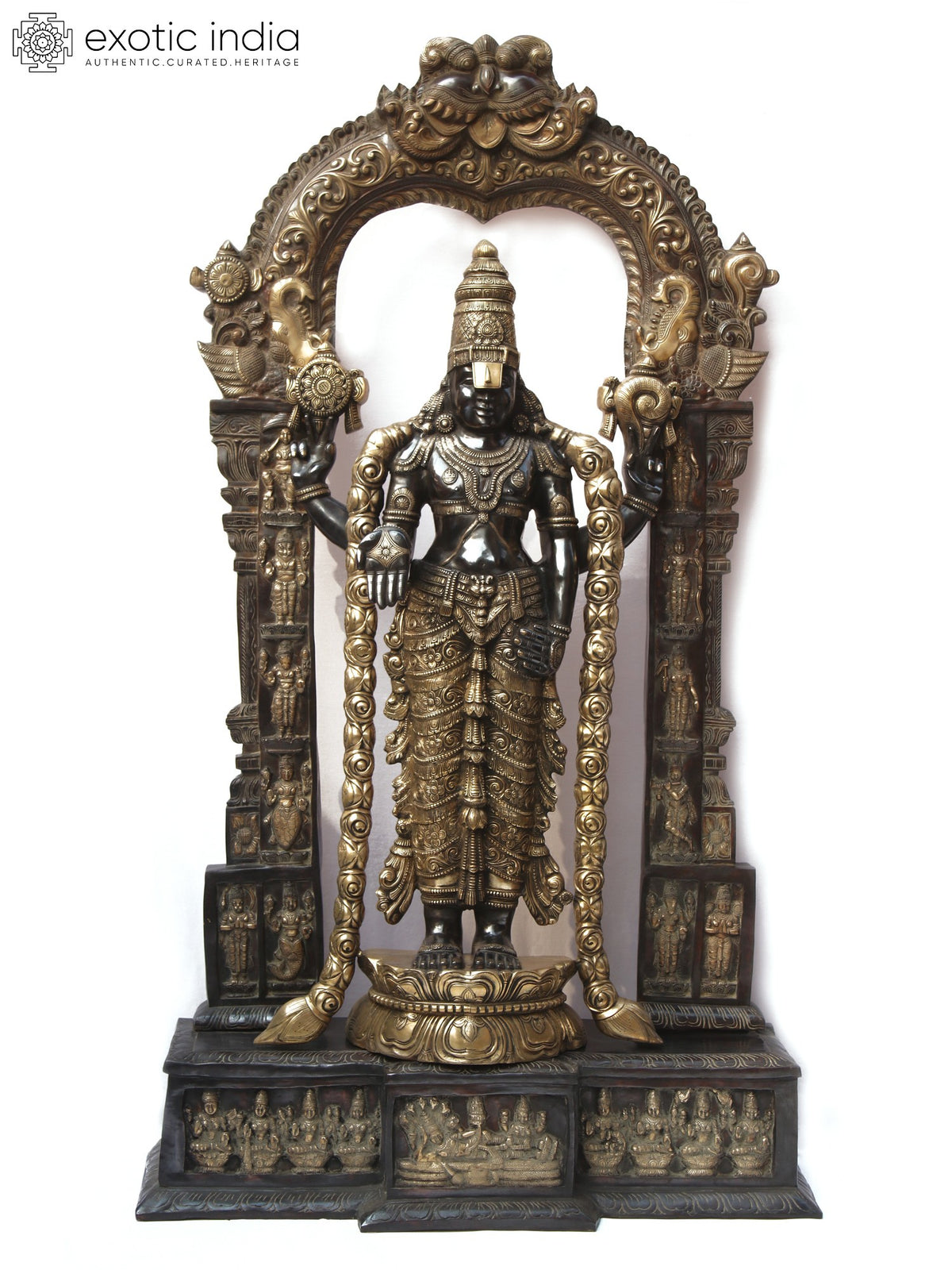 86" Super Large Tirupati Balaji (Venkateshvara) with Kirtimukha Throne | Brass Statue