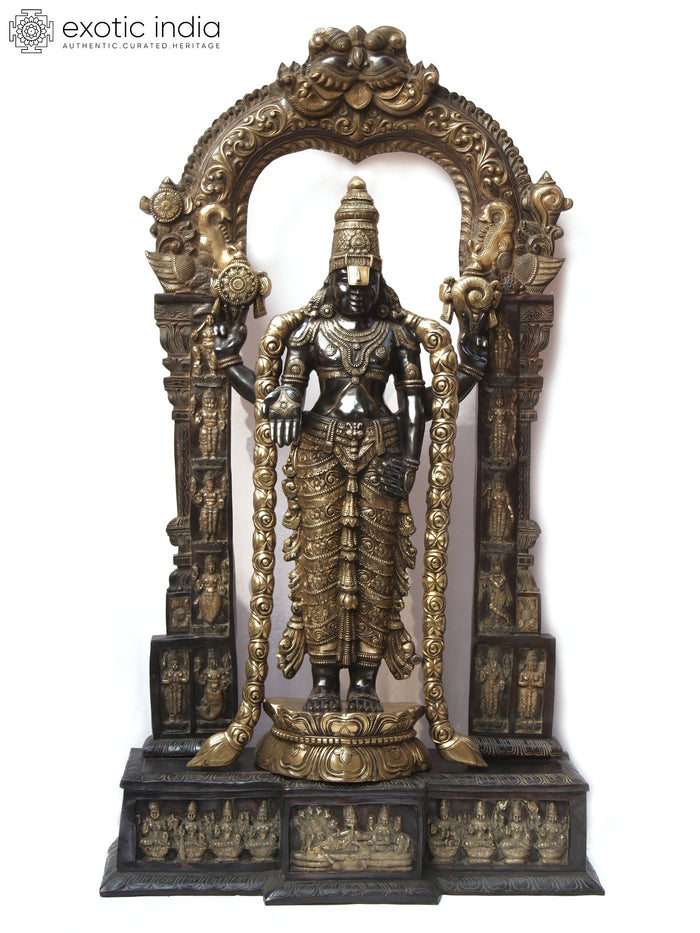 86" Super Large Tirupati Balaji (Venkateshvara) with Kirtimukha Throne | Brass Statue