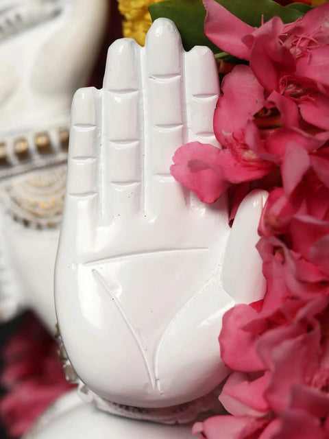 19" Brass Blessing Lord Ganesha Statue in White | Hand Painted