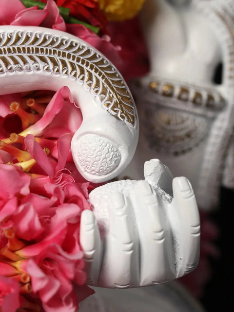 19" Brass Blessing Lord Ganesha Statue in White | Hand Painted