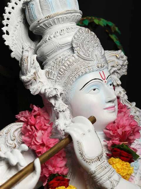 58" Superfine Lord Krishna Playing Bansuri (Flute) | Brass Statue Hand Painted
